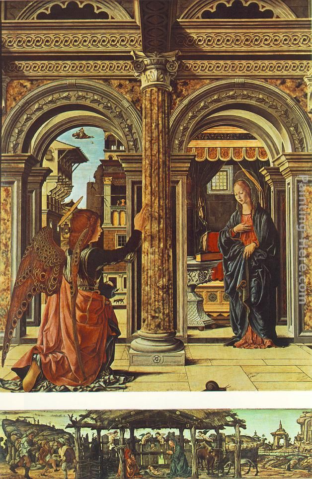 Annunciation and Nativity (Altarpiece of Observation) painting - Francesco del Cossa Annunciation and Nativity (Altarpiece of Observation) art painting